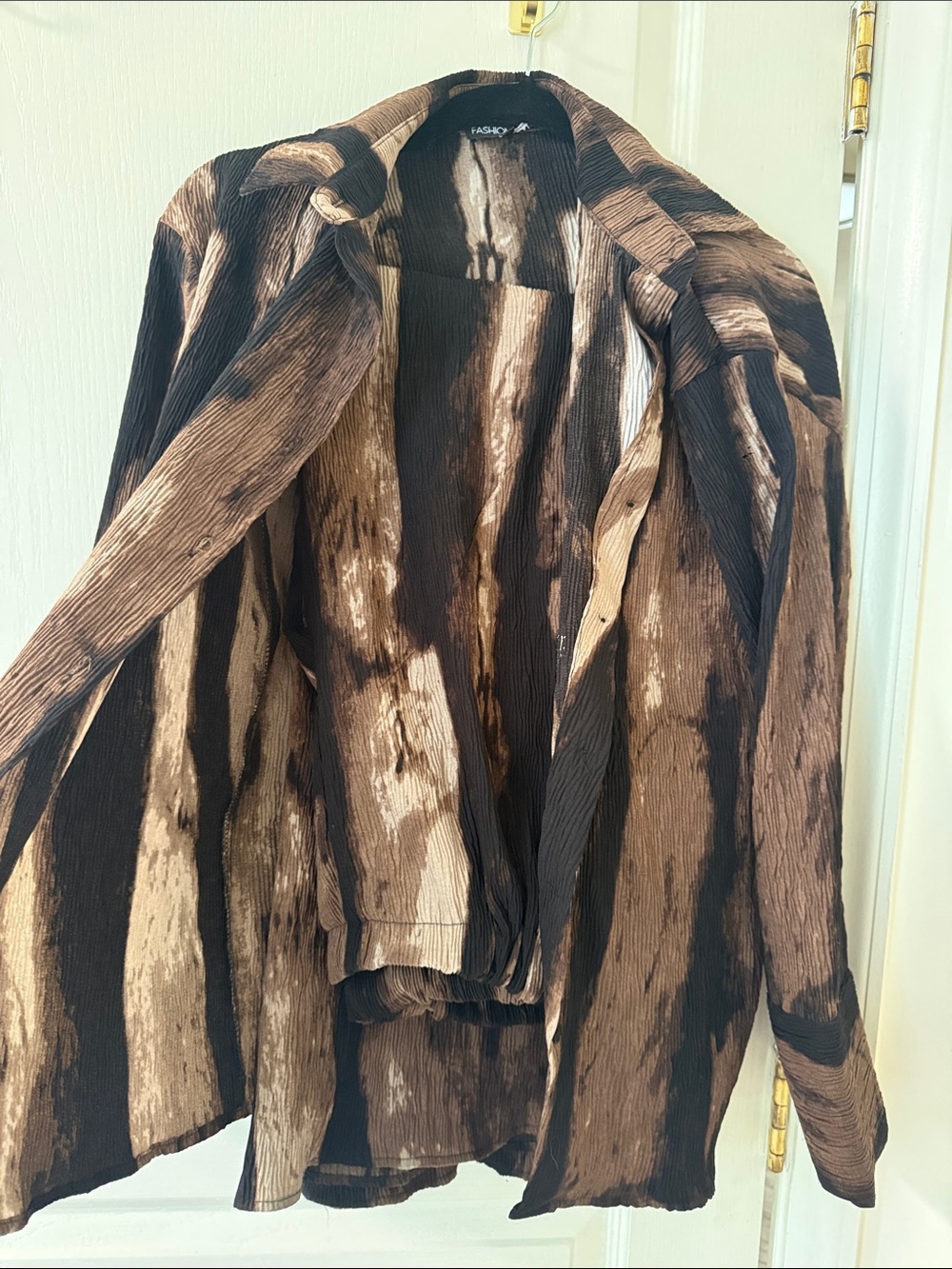 Neutral Brown & Black Striped Women's button up and lance set